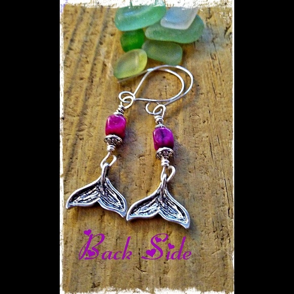 Mermaid/Whales Tail Ruby Crazy Lace Agate Earrings - Picture 3 of 8